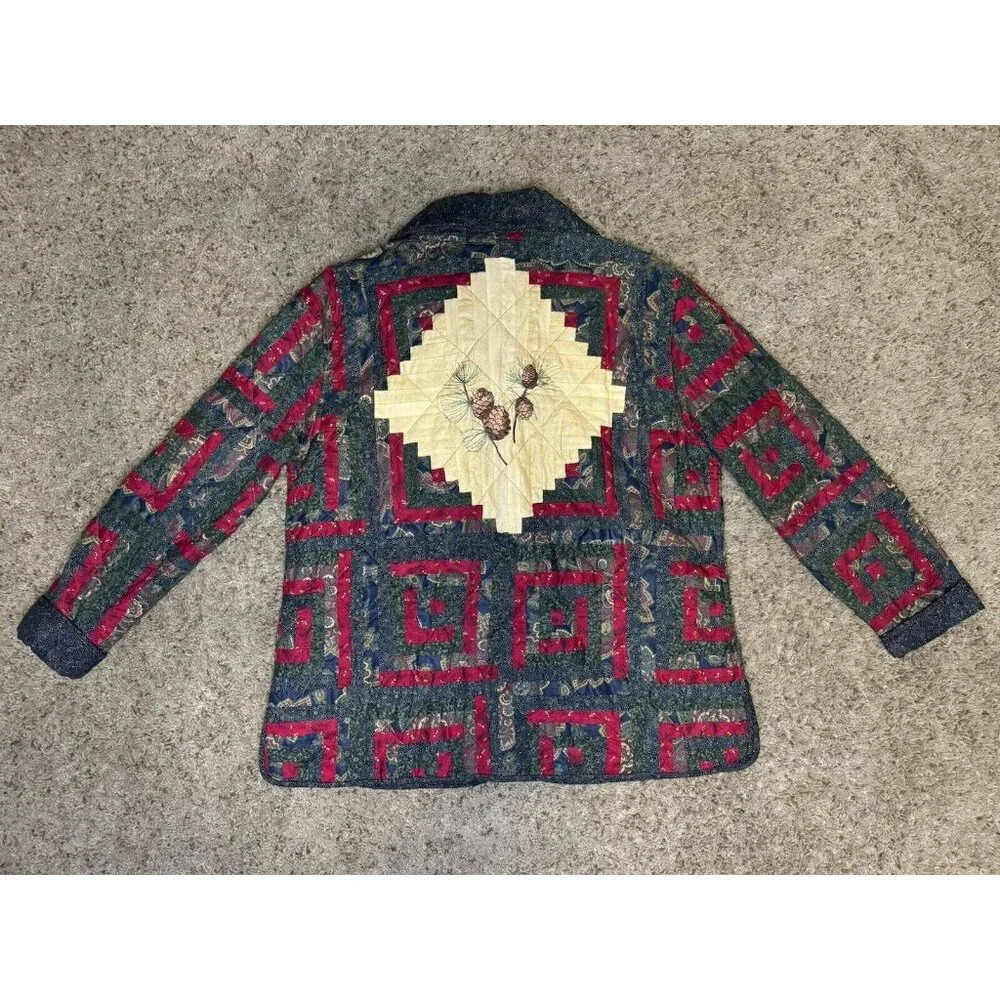 DONNA SHARP Women Quilted Blazer Jacket Paisley Holiday Patchwork Embroidered XL